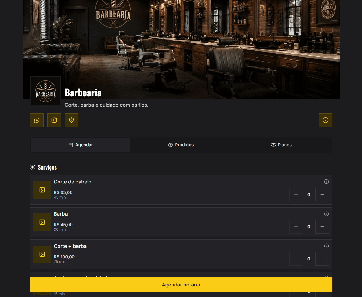 Vitrine da Barbearia em computador
