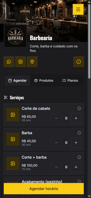 Vitrine da Barbearia em celular