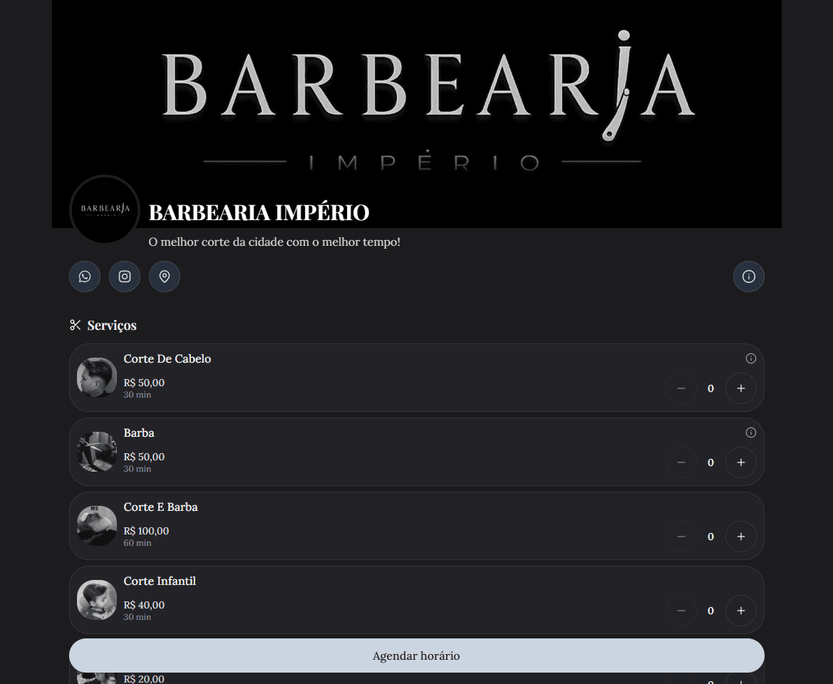 Vitrine da Barbearia Império em computador